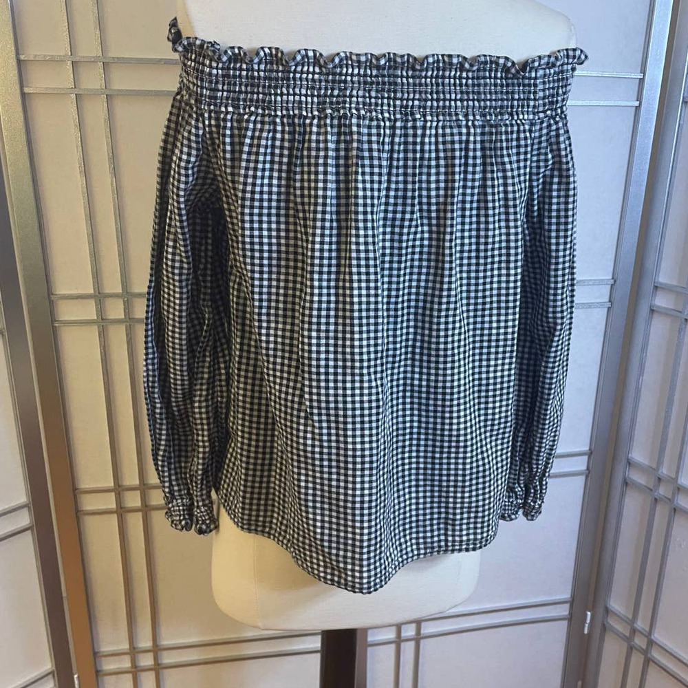 *Rag & Bone Checkered Off the Shoulder Top Smocking Black&White Size Small - Picture 3 of 9